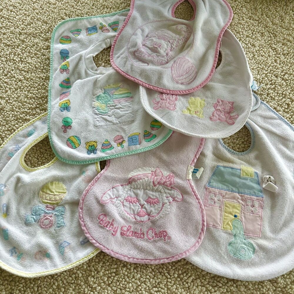 Set of 6 Vintage Baby Pastel Toddler Bibs Colorful VTG 90s